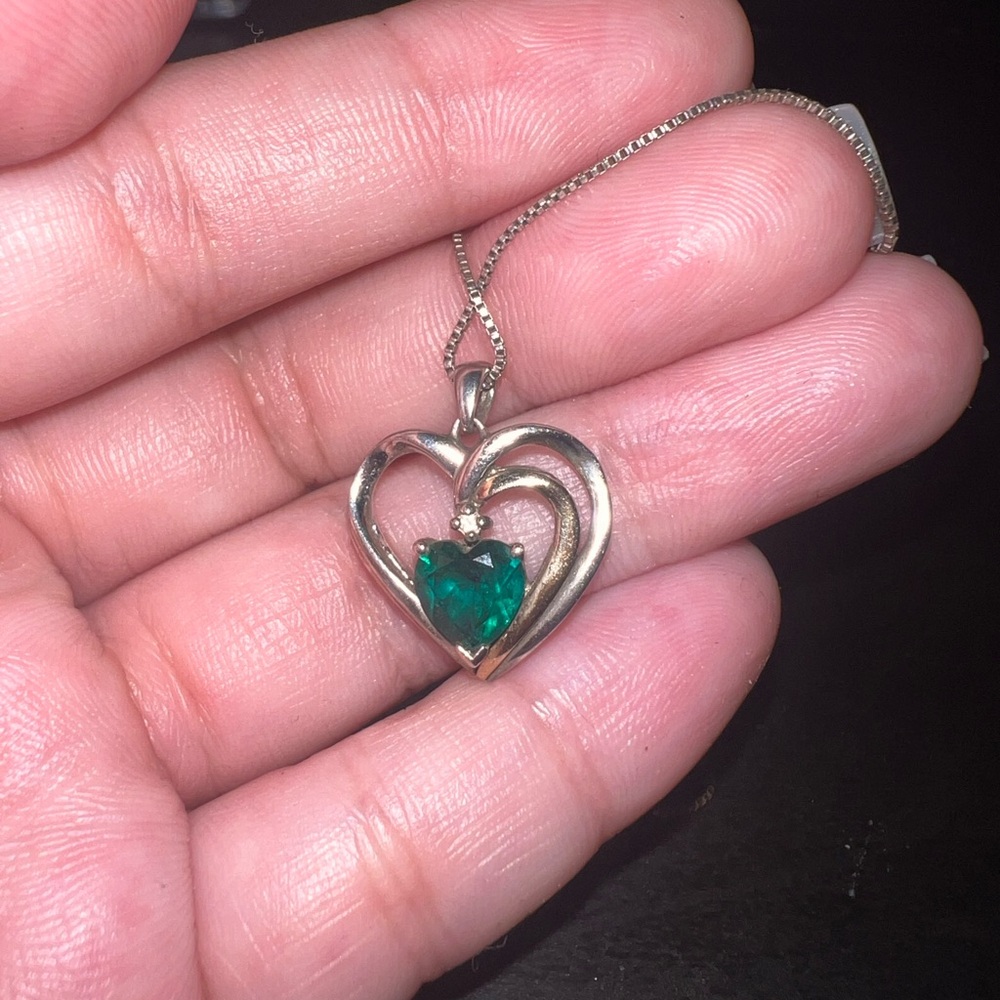 Sterling Silver/10K Gold Lab-Created Emerald Heart Necklace